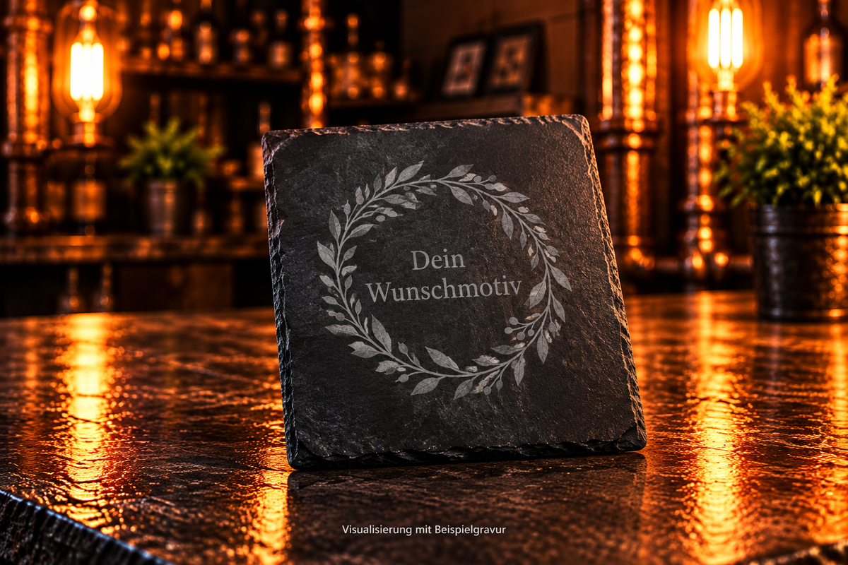 Quadratische Schieferplatte personalisieren – 10 × 10 cm